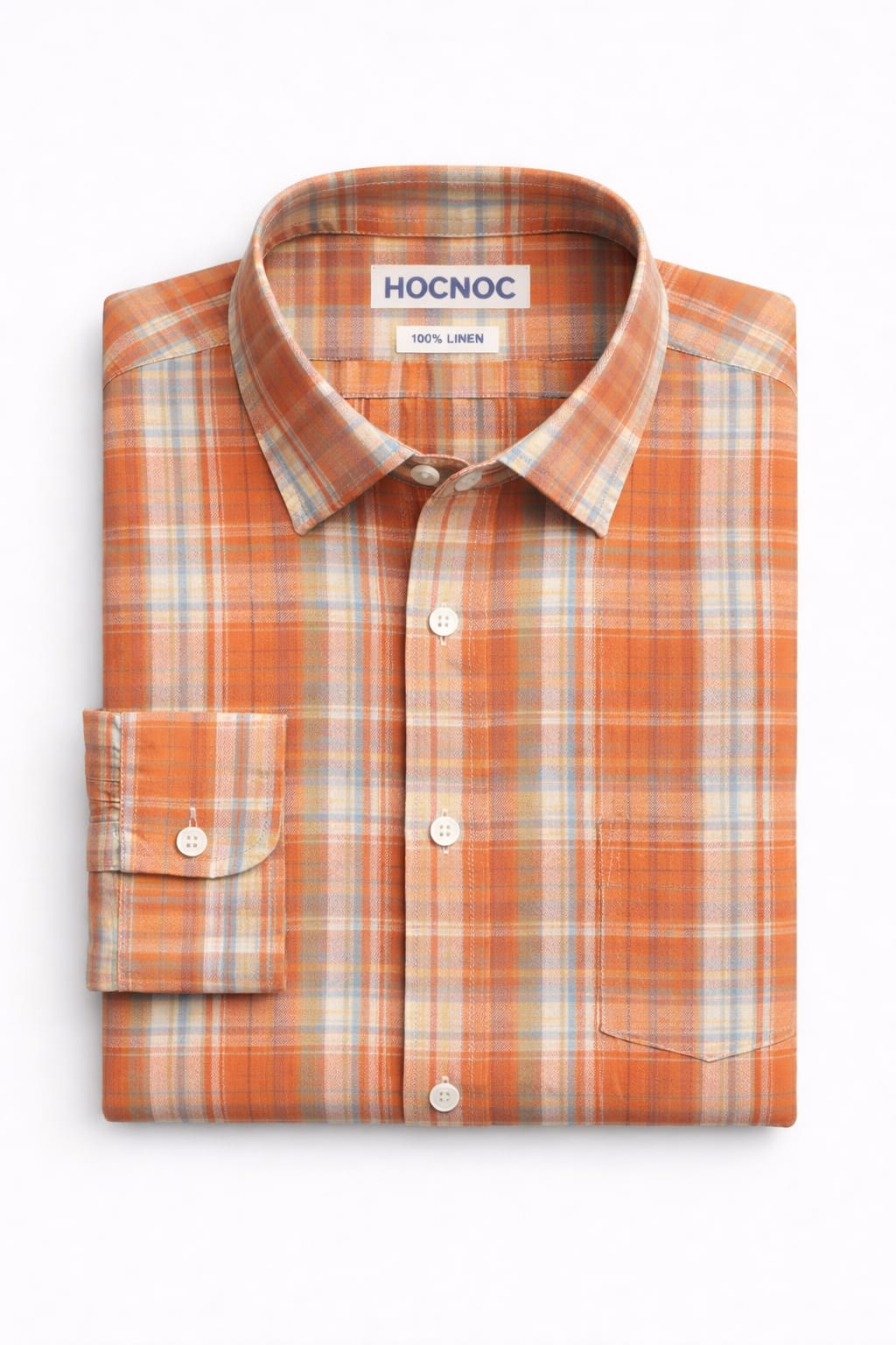 HOCNOC Orange Check Linen Shirt